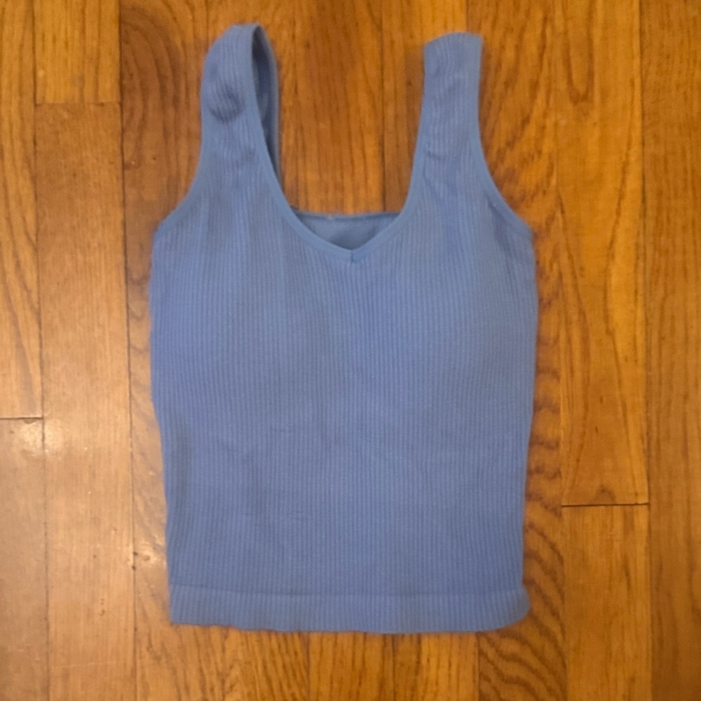 Source Unknown Light Blue Ribbed V-Neck Tank - image 1